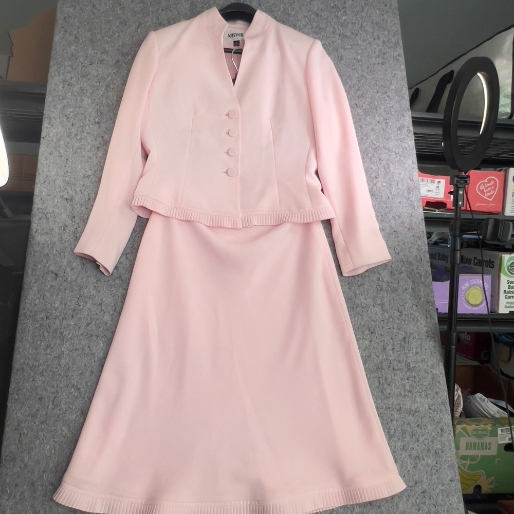 VTG Kasper Skirt Jacket suit Set Pink Sz 10 Professional Classic Elegant Modest